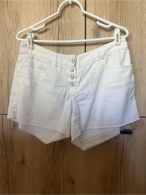 Kenar White Button-Front Denim Shorts